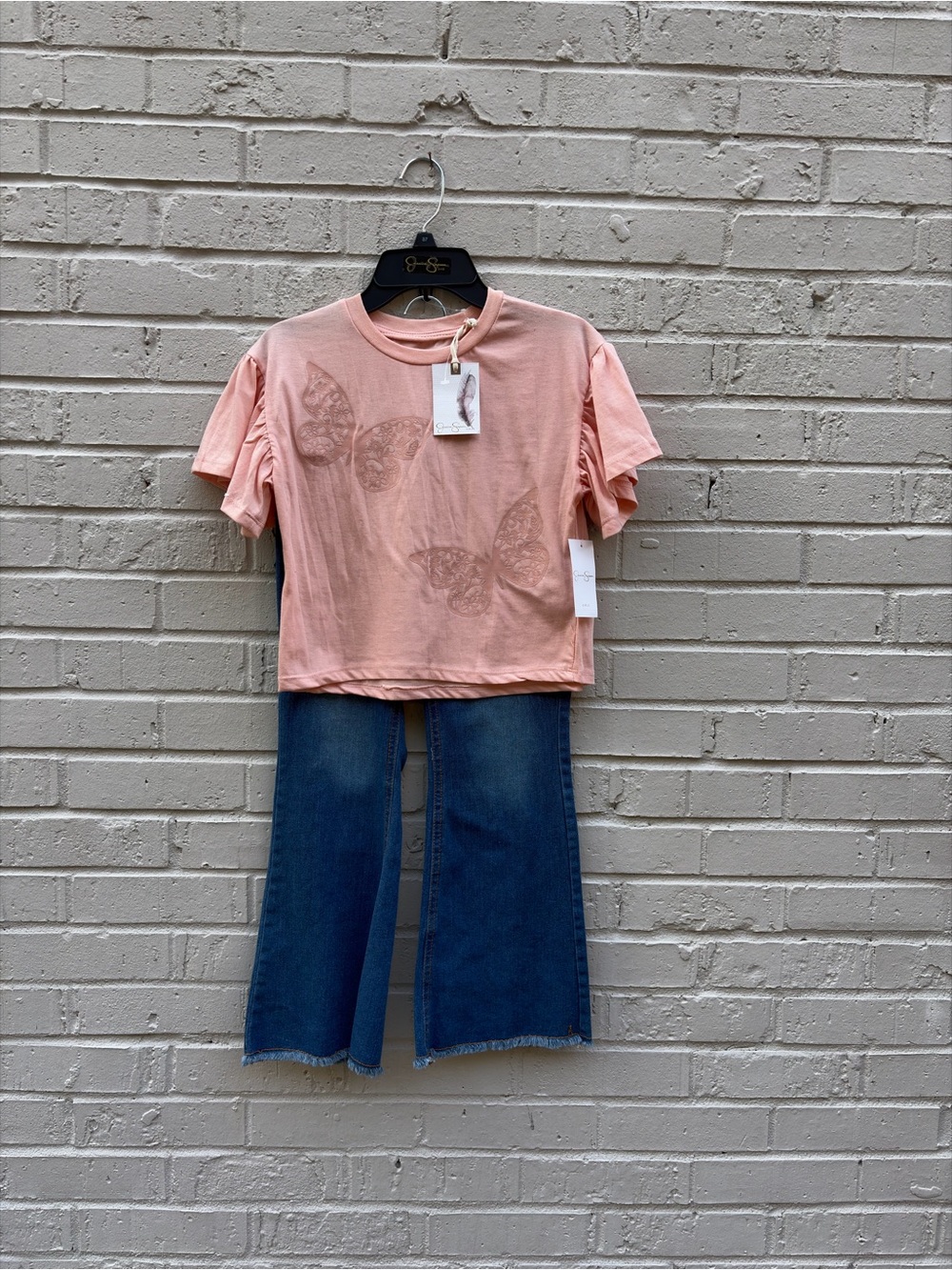 Girls' Jessica Simpson Pink Butterfly Tee & Jean set size 7